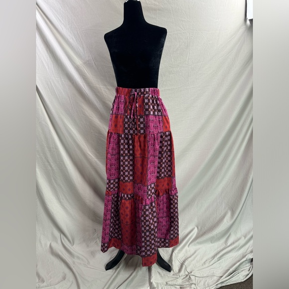 Boho Patchwork Print Maxi Skirt Red - Picture 9 of 11